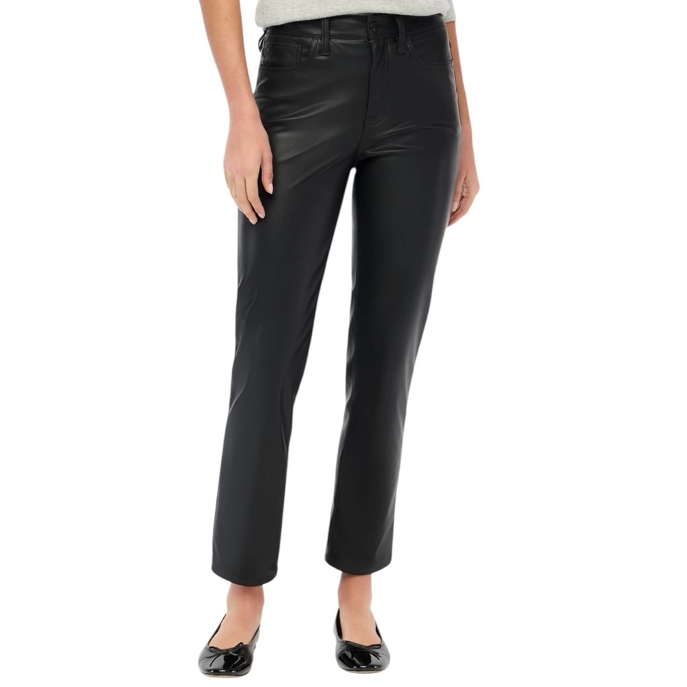 J.Crew Factory Full Length Straight Leg Pant in Black Faux Leather - Picture 2 of 8